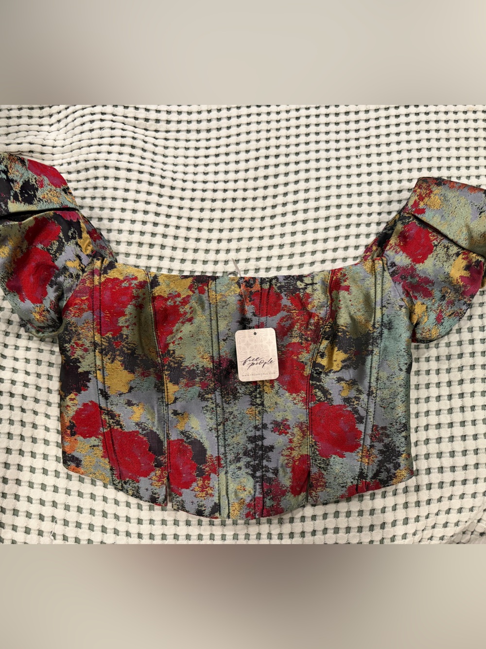 Free People Red Floral Off-Shoulder Crop Top